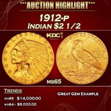 1912-p Gold Indian Quarter Eagle $2 1/2 ms65 SEGS