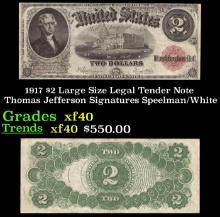 1917 $2 Large Size Legal Tender Note Thomas Jefferson Grades xf Signatures Speelman/White