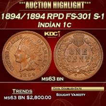 1894/1894 Indian Cent RPD FS-301 S-1 1c ms63 bn USCG