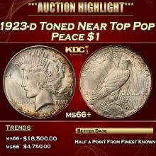 1923-d Peace Dollar Toned Near Top Pop $1 ms66+ SEGS