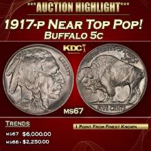 1917-p Buffalo Nickel Near Top Pop! 5c ms67 SEGS