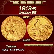 1913-s Gold Indian Half Eagle $5 ms63 USCG