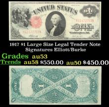 1917 $1 Large Size Legal Tender Note Grades Select AU Signatures Elliott/Burke