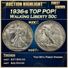 1936-s Walking Liberty Half Dollar TOP POP! 50c ms67+ SEGS