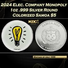 2024 Eletric Company Monopoly 1oz .999 Silver Round Colorized Samoa Round