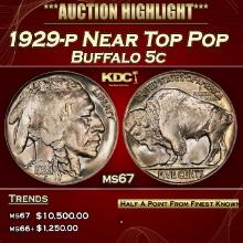 1929-p Buffalo Nickel Near Top Pop 5c ms67 SEGS
