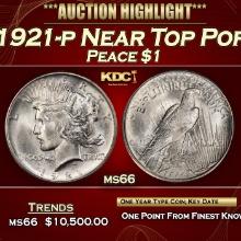 1921-p Peace Dollar Near Top Pop $1 ms66 SEGS