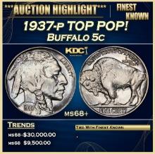 1937-p Buffalo Nickel TOP POP! 5c ms68+ SEGS
