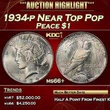 1934-p Peace Dollar Near Top Pop $1 ms66+ SEGS