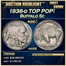 1936-d Buffalo Nickel TOP POP! 5c ms68 SEGS