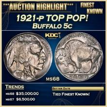 1921-p Buffalo Nickel TOP POP! 5c ms68 SEGS