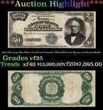 1891 $50 Large Size Silver Certificate Governor Edward Everett Grades vf25 Signatures Parker/Burke
