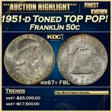 1951-d Franklin Half Dollar Toned TOP POP! 50c ms67+ FBL SEGS