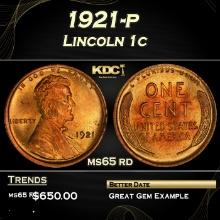 1921-p Lincoln Cent 1c Grades ms65 rd