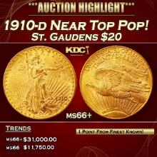 1910-d Gold St. Gaudens Double Eagle Near Top Pop! $20 ms66+ SEGS