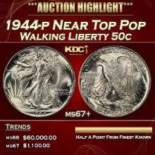 1944-p Walking Liberty Half Dollar Near Top Pop 50c ms67+ SEGS