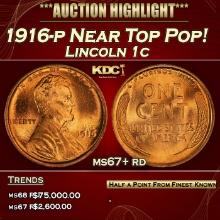1916-p Lincoln Cent Near Top Pop! 1c ms67+ rd SEGS
