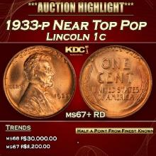 1933-p Lincoln Cent Near Top Pop 1c ms67+ RD SEGS