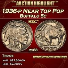 1936-p Buffalo Nickel Near Top Pop 5c ms68 SEGS