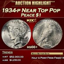 1934-p Peace Dollar Near Top Pop $1 ms66+ SEGS