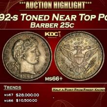 1892-s Barber Quarter Toned Near Top Pop 25c ms66+ SEGS