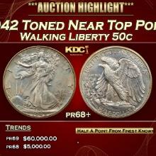 1942 Proof Walking Liberty Half Dollar Toned Near Top Pop! 50c pr68+ SEGS