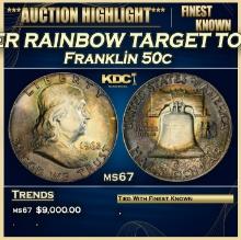 1962-p Franklin Half Dollar MONSTER RAINBOW TARGET TONED TOP POP! 50c ms67 SEGS