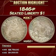 1846-p Seated Liberty Dollar $1 ms62+ USCG