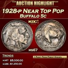 1928-p Buffalo Nickel Near Top Pop 5c ms67 SEGS