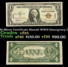 1935A $1 Silver Certificate Hawaii WWII Emergency Currency Grades vf+