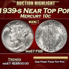 1939-s Mercury Dime Near Top Pop 10c ms67 FSB SEGS
