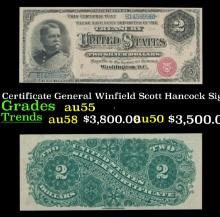 1886 $2 Large Size Silver Certificate General Winfield Scott Hancock Grades Choice AU Signatures Ros