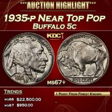 1935-p Buffalo Nickel Near Top Pop 5c ms67+ SEGS