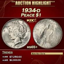 1934-d Peace Dollar $1 ms65+ SEGS