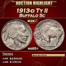 1913-d Ty II Buffalo Nickel 5c ms65+ SEGS