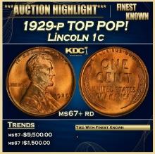 1929-p Lincoln Cent TOP POP! 1c ms67+ rd SEGS