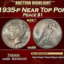 1935-p Peace Dollar Near Top Pop $1 ms66 SEGS