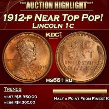 1912-p Lincoln Cent Near Top Pop! 1c ms66+ rd SEGS