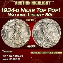 1934-d Walking Liberty Half Dollar Near Top Pop! 50c ms66+ SEGS