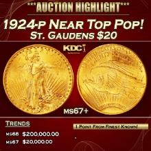1924-p Gold St. Gaudens Double Eagle Near Top Pop! $20 ms67+ SEGS