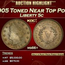 1905 Liberty Nickel Toned Near Top Pop 5c ms66+ SEGS