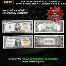 Set of 1934/1935 North Africa WWII Emergency Currency Set $1 & $5 Grades AU/CU