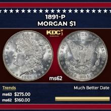 1891-p Morgan Dollar $1 Grades ms62