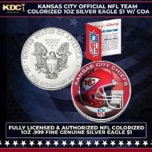 Kansas City Official NFL Team Colorized 1oz Silver Eagle $1 w/ COA Other Toy