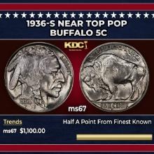 1936-s Buffalo Nickel Near Top Pop 5c ms67 SEGS