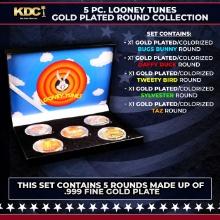 5 Coin Loony Tunes Gold Plated Round Collection Bugs Bunny, Daffy Duck, Tweety, Sylvester, Taz