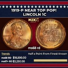 1919-p Lincoln Cent Near Top Pop! 1c ms68 rd SEGS