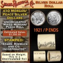 10 UNC Morgan/Peace Silver Dollar Roll SEARS 1921 Peace/Morgan 'P' Rev End