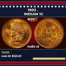 1902 Indian Cent . 1c Grades ms64 rd