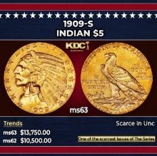1909-s Gold Indian Half Eagle $5 ms63 USCG